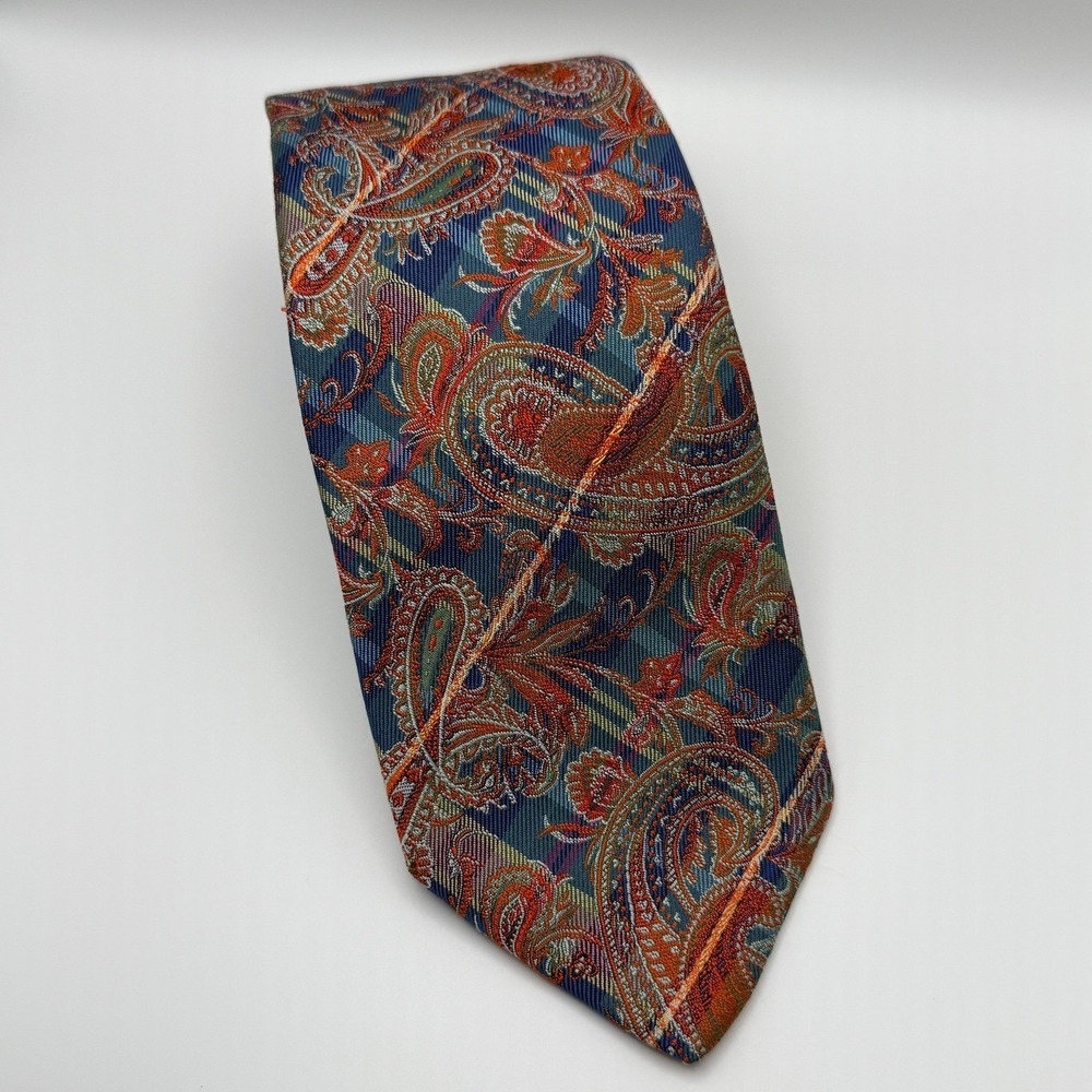 Robert Talbott Best of Class Silk Tie Blue Orange Paisley Made USA 3.25"